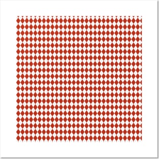 Red and White Argyle Pattern Diamond Checks Posters and Art